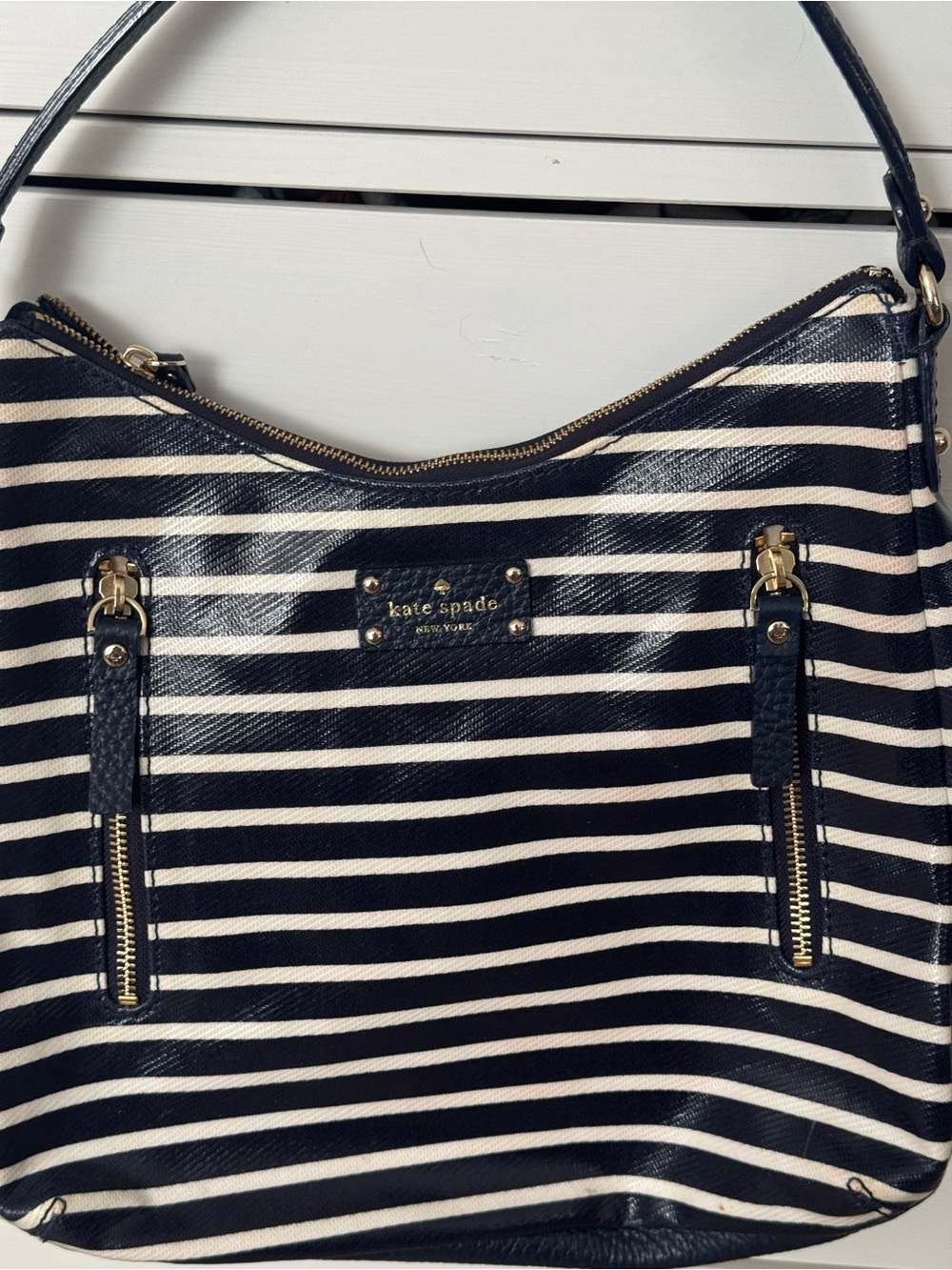 kate spade new york Grove Court Stripe-Mina Hobo Navy Blue and White - Picture 4 of 10